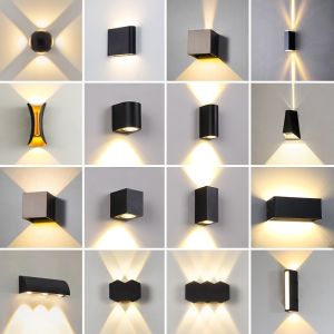 Ngoài Trời Chống Nước 2 Đầu Đèn Tường Phong Cách Bắc Âu Phòng Ngủ Đèn Ngủ Ban Công Rửa Tường Đèn Tối Giản Hiện Đại Nhôm Kính