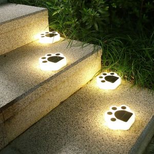 2 pcs Solar Power Bear Paw Footprint LED Light Garden PatioPath Exterior Garden Solar Powered Outdoor LandscapeDecorative