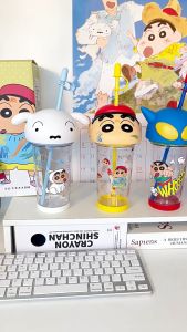 600ml Crayon Shin Chan Water Bottle with Straw Tumbler Water Cup Air Botol Comel Kartun Tritan BPA FREE 蜡笔小新小白鳄鱼水杯女生高颜值塑料杯子可爱学生大容量吸管杯耐高温