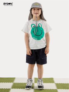 Rysong Kids Summer T-Shirt Pure Cotton Short Sleeve round Neck Printed Cartoon Frog Sensationless Childrens Clothing 110-150