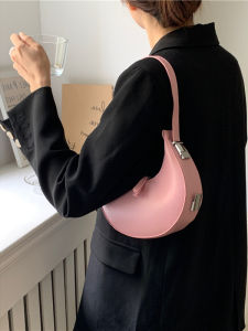Fashionable New Moon Shaped Handbag Womens Bag Soft PU Leather Pure Color Casual Single Shoulder Bag Handheld Moon Bag