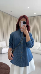 NANDO ATASAN KEMEJA DUA SAKU KOREAN STYLE DENIM SALUR TERBARU IMPORT TEBAL ADEM LENGAN PANJANG