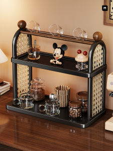 MENGBINFEN | Retro Wicker Coffee and Tea Cup Storage Rack