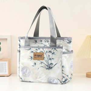 Casual Fashionable Oxford Cloth Handbag Womens Work Bag Mommy Bag with Zipper Soft Handle Printed Pattern Easy to Clean