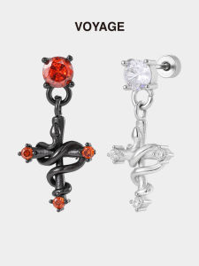 Unique Design Snake Cross Titanium Alloy Ear Studs Bone Pins Earrings Fashionable Non-Tarnishable Trendy Jewelry Accessories