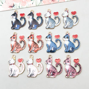 10pcs/12pcs Alloy enamel printed heart-shaped tail cat pendant Jewelry Making DIY Earrings Charms for Jewelry Bracelets Necklace