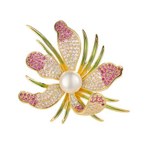 Elegant Pearl Orchid Brooch Pin for Women Unique Design Personality Pin Fashion Accessory Lapel Flower Pins Trendy Jewelry