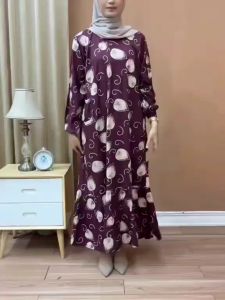 GAMIS REMPEL MOTIF DAUN LD 110 CM BAHAN RAYON PREMIUM TEBAL