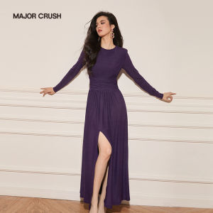 French Style Violet Slit Simple Elegance Long Sleeve Slimming Dress