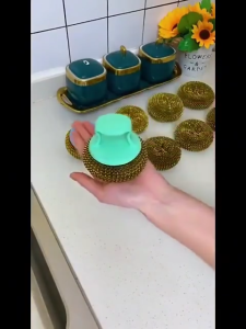 ขัดหม้อ แปรงขัดหม้อ ฝอยขัดหม้อมีที่กดน้ำยา ฝอยขัดหม้อมีด้ามจับ ฝอยขัดหม้อสแตนเลส ขัดกระทะ 1 ชิ้น