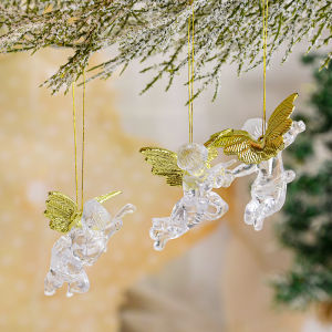 4pcs Acrylic Angel Ornaments for Christmas Tree Clear Angel Glass Ornaments Mini Angels Hanging Pendants for Xmas New Year Party
