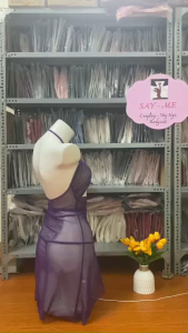 SM117 - Váy Ngủ Liền Tím Cổ Yếm Duyên Dáng Váy Ngủ Dáng Ôm Tím Mận Phong Cách Hiện Đại Váy Ngủ Liền Mềm Rũ Tôn Dáng Nữ TínhVáy Ngủ Tím Khói Thiết Kế Tối Giản