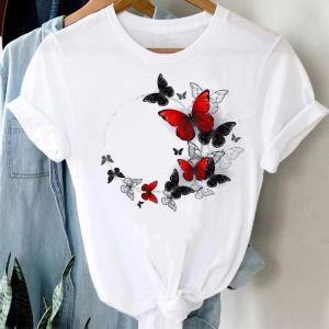 Summer Burst Cute Cartoon Butterfly Trend Letter Print Top T-shirt Woman Tops Oversized T Shirt Aesthetic Clothes
