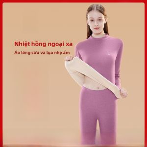 Áo MiiOW nữ lót lông cừu dày giữ nhiệt cổ cao một mảnh không đường may