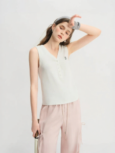 DUSHU | V-neck Fashion Office Letter-embroidered Leisure Tank Top Multicolor