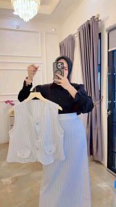 Fiar fashion setelan Nilata one set wanita rok span kantoran elegan motif salur premium