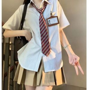 Korean Style Student Uniform Plaid Short Sleeve Shirt Womens Jk Shirt Loose Fit Slimming Top Versatile New Arrival 2023