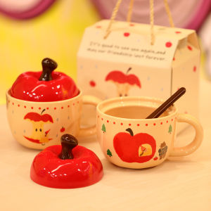 Ceramic Couple Coffee Cups with Lid And Spoon Breakfast Cups Female Students Coffee Mugs Christmas Gifts Style 420ml