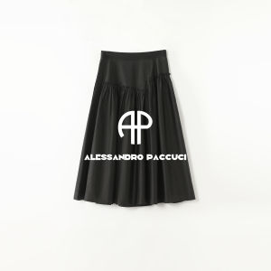 Black Label Mulberry Silk A-Line Pleated Half Skirt 100%