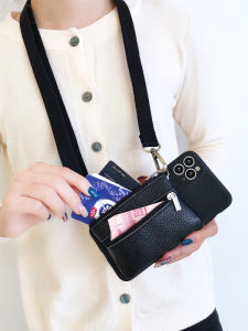 Simple Pure Color Leather Zipper Crossbody Phone Case Compatible with Opporeno15pro Wallet Style Soft Shell Anti-fall