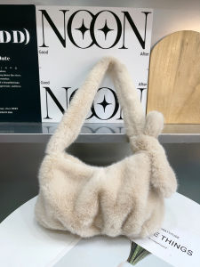 Fashionable Plush Bag Winter Single Shoulder Fur Handbag High-End Fashion Versatile Handbag Womens Underarm Bag Butterfly Knot