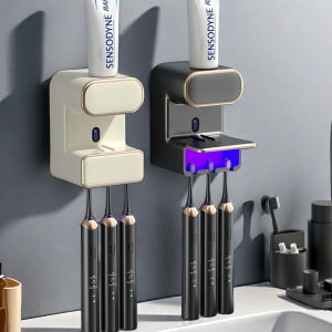 Electric Toothpaste Squeezer Ultraviolet Sterilization and Disinfection Wall-mounted Punch-free Bathroom Toothbrush Storage Rack