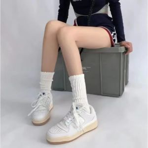 Womens Autumn and Winter Classic Solid Color Versatile Hot Girl Street Style Cute Long Woolen Solid Color Mid-calf Pile Socks