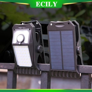 ECILY ไฟถนนพลังงานแสงอาทิตย์ LEDไฟตรวจจับการเคลื่อนไหวกลางแจ้งแบบคลิป IP65กันน้ำรั้วตะเกียงตั้งแคมป์ดาดฟ้าเต็นท์ตั้งแคมป์ไฟไฟทางเดินฉุกเฉิน