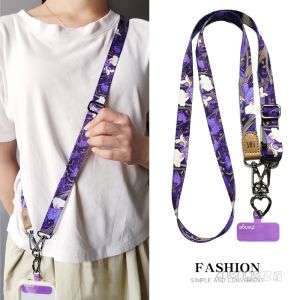 Adjustable Long Crossbody Phone Strap Ethnic Print Leather Headband Comfortable Neck Chain Non-Restrictive Phone Case Holder