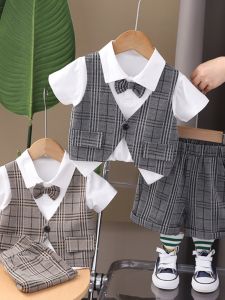 Bộ Đồ Vest Sinh Nhật Mùa Hè Cho Bé Trai Tay Ngắn Vải Cotton Pha Trộn Thường Ngày Cho Bé Trai Từ 6 Tháng Đến 2 Tuổi