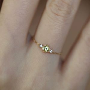 S925 Sterling Silver Plated 14K Gold Peridot Adjustable Chain Ring Women Japanese Style Small Niche Design Sense Collection 2025