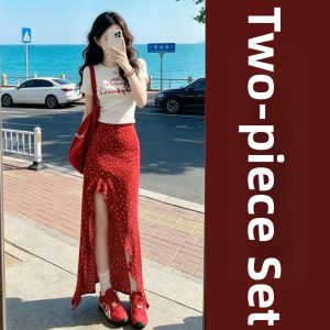 ZHENMANZI | Summer New Irregular Cut Red Floral Dress