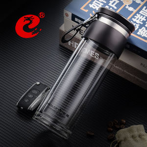 Wolong Double Layered Glass Cup Tea Water Separation Portable Mens Summer Car Tea Cup Thermal Insulation Heat Resistant Transparent Water Cup for Women