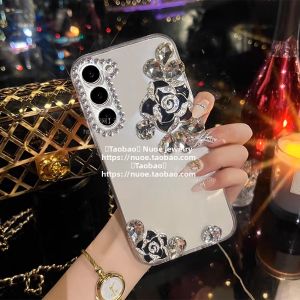 Luxury Rhinestone Silicone Phone Case for Samsung S25 Full Lens Coverage S24 S23 S22+ S21 Note20 Anti-Fall Creative Simple Design