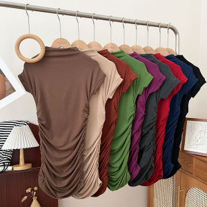 Fashionable Versatile Slimming Short Sleeve Midi Dress Womens High Neck Design Sensation Office Commute Style Autumn Base Layer Skirt