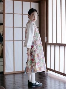 Original Design Childrens Cheongsam Two-Piece Set Cotton Filled Traditional Pattern Long Cheongsam Spring Festival Wear