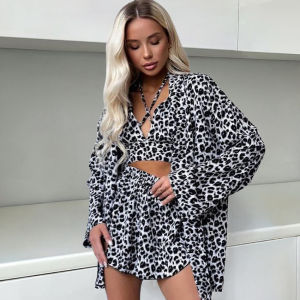 Loose Pajamas For Women: 3 Piece Sets, Print Long Sleeve Sleepwear, Female Sleeveless Crop Top, and Autumn Suits with Shorts