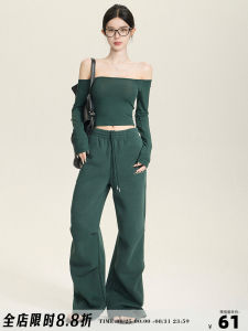 BULENG One Shoulder Top Womens Fashion Casual Style Long Sleeve Long Pants Set Comfortable All Seasons Youth Clothing