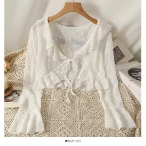 Pink Lace Trimmed Sun Protection Cardigan Womens Summer New Style with Sling Dress Outer Shawl Cover up Short Coat