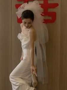 Long Wedding Veil: White Puffy Cloud Style & Korean Bridal Photography Accessory