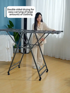Foldable Clothes Drying Rack with Wheels Clothes Hanger Stainless Steel Clothesrack Space-Saving Hanger Stand Laundry Rack For Indoor Outdoor