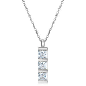 VQYSKO Gold Color Stainless Steel Square Of Brand Clear and Red Shape CZ Pendant Necklaces for Women Party Jewelry