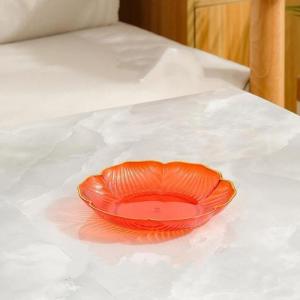 NEW Clear Plastic Dessert Plates Gold Rim Flower Design For Afternoon Tea Snack Cake Daily Use