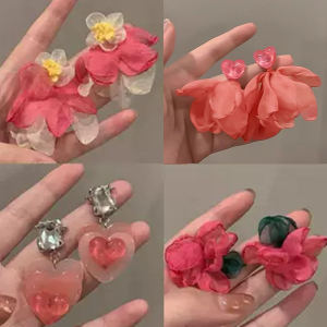 Unique Exaggerated Floral Mesh Earrings Womens Travel Photography Accessories Spring Summer Fresh out Fashion Jewelry