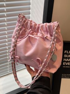 Meria New Fashion Butterfly Knot Handbag Soft Surface Bucket Shape Shoulder Crossbody Bag With Chain Handle For Youth