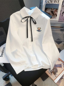 JK Uniform Badge Pin Shirt Womens Long-Sleeved White Basic Style Spring and Autumn Japanese Style Bottoming Shirt Preppy Style Top