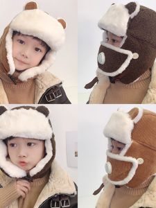 Thickened Fleece Winter Hat for Children Boys Girls Medium Large Sizes Integrated Windproof Ear Protection Lei Feng Style Hat