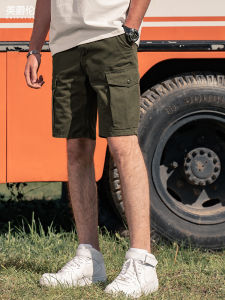 Enjeolon Vintage Washed Workwear Pants Mens Straight Leg Cargo Shorts mid Waist Cotton Youth Fashion Summer Casual Trousers