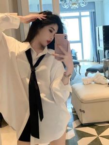 French Style Polo Collar Womens Sun Protection Shirt Summer New Loose Boyfriend Style Casual Long Sleeve White Top