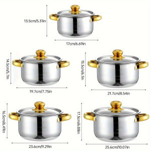 5-Piece Stainless Steel Cookware Set Includes a Multi-Purpose Soup Pot with Lid Perfect for Stewing and Cooking
